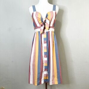 Madewell Dress Striped Tie-Front Cutout‎ Sundress Size 4 Knee Length 100% Cotton